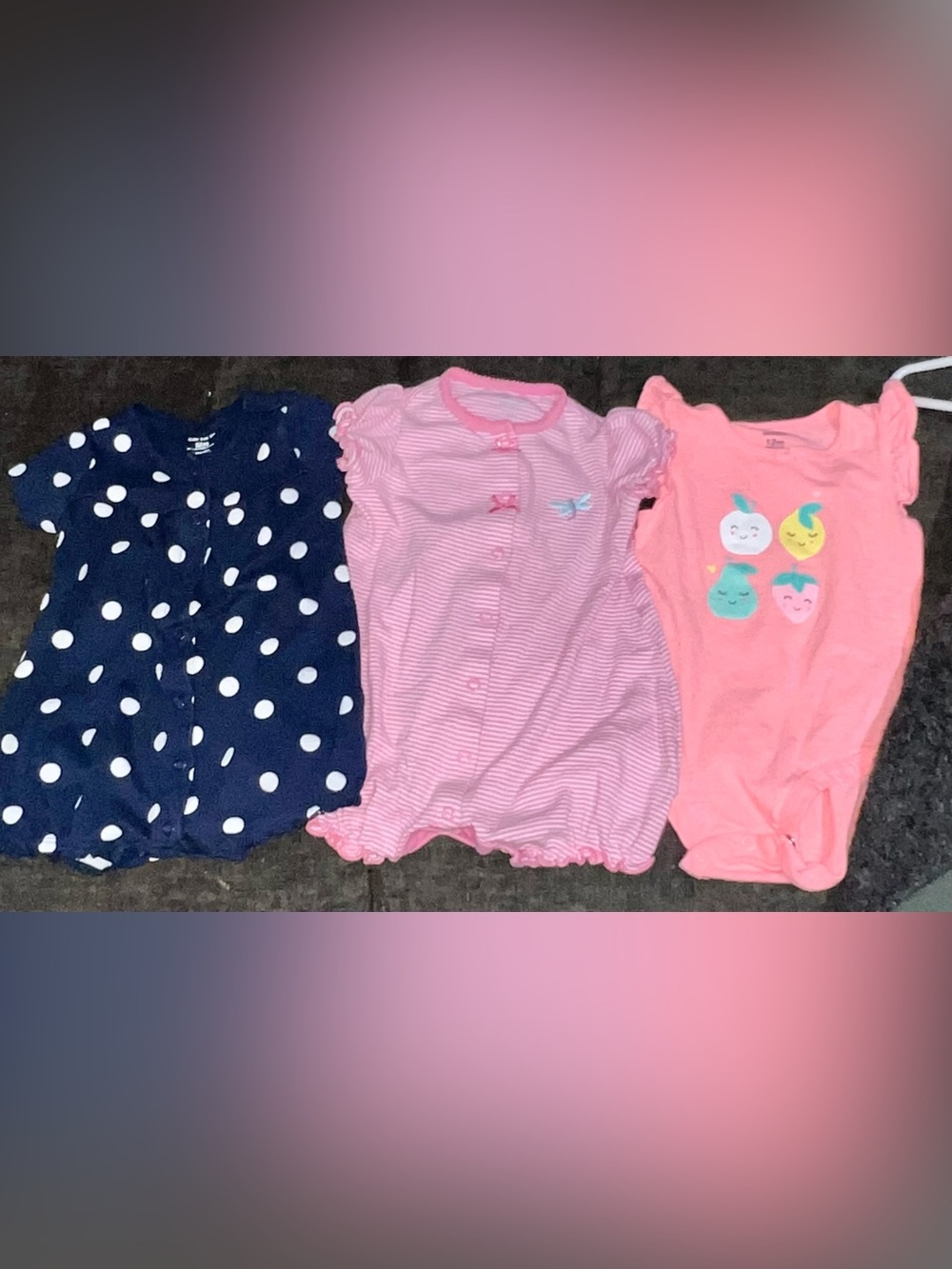 Carter’s 3 pc set-Pink Striped Baby Romper - Cute Bow Detail NWOT